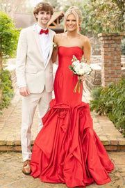 Sweetheart Backless Satin Mermaid Long Party Prom Dress