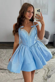 Sweetheart Beaded Sleeveless Satin A-Line Homecoming Dress