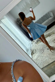 Sweetheart Beaded Sleeveless Satin A-Line Homecoming Dress