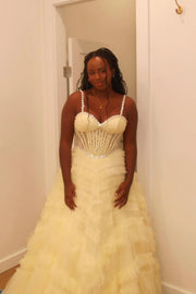 Sweetheart Beaded Straps Tiered Tulle A-Line Party Prom Dress