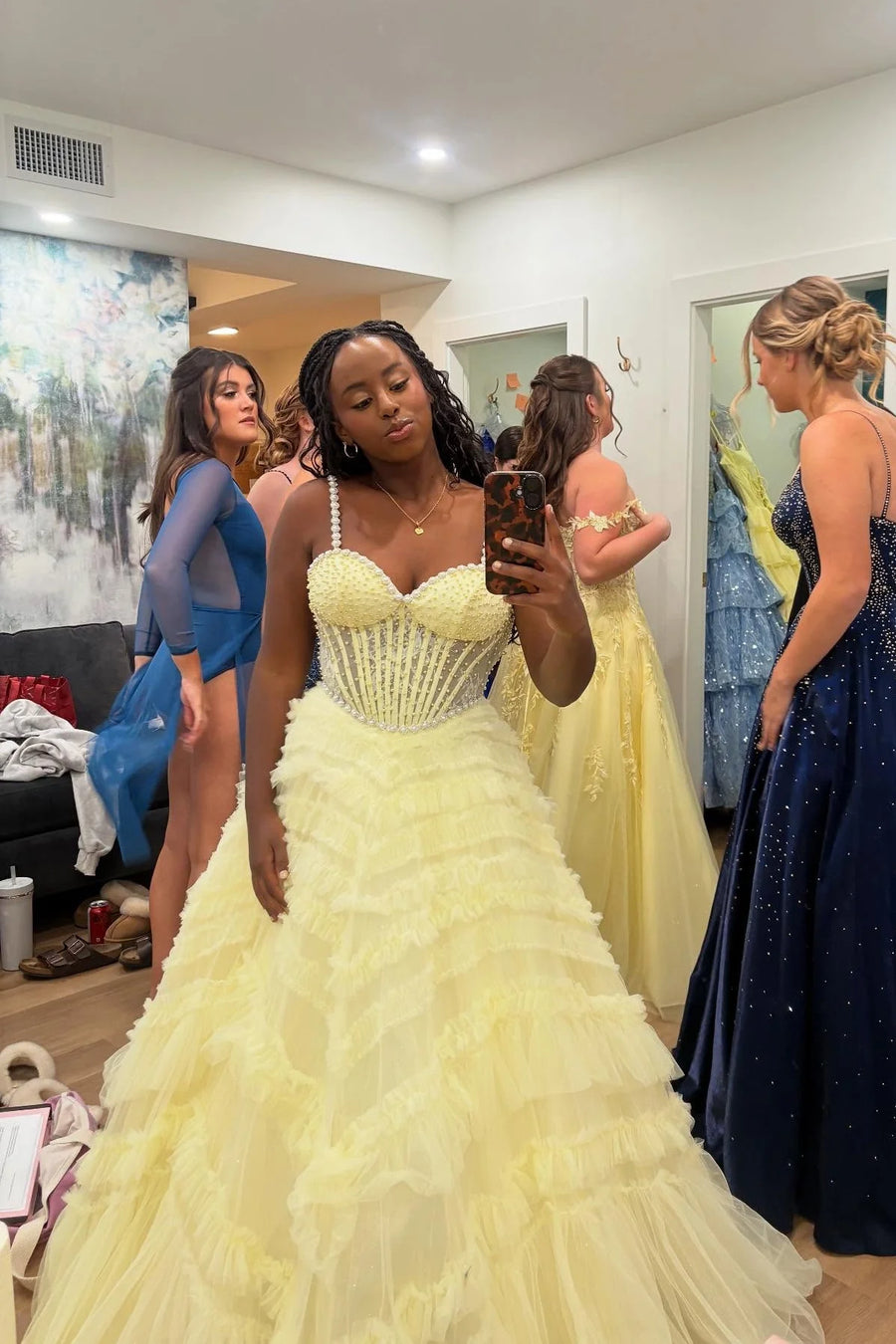 Sweetheart Beaded Straps Tiered Tulle A-Line Party Prom Dress