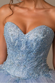 Sweetheart Corset Lace Appliques Tiered Tulle A-Line Party Prom Dress