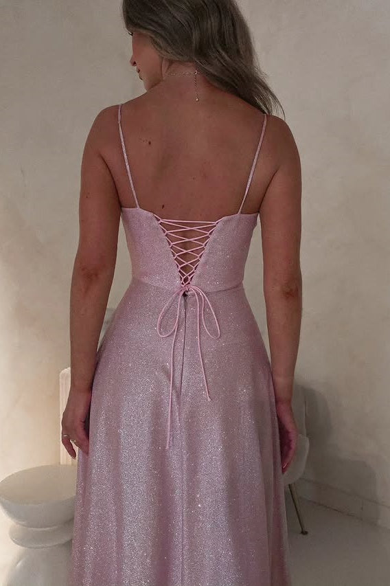 Sweetheart Empire Lace-Up Sparkly A-Line Satin Party Prom Dress