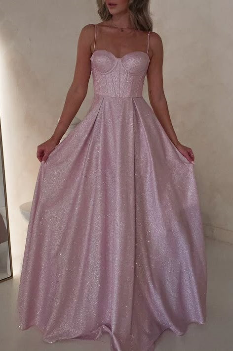 Sweetheart Empire Lace-Up Sparkly A-Line Satin Party Prom Dress