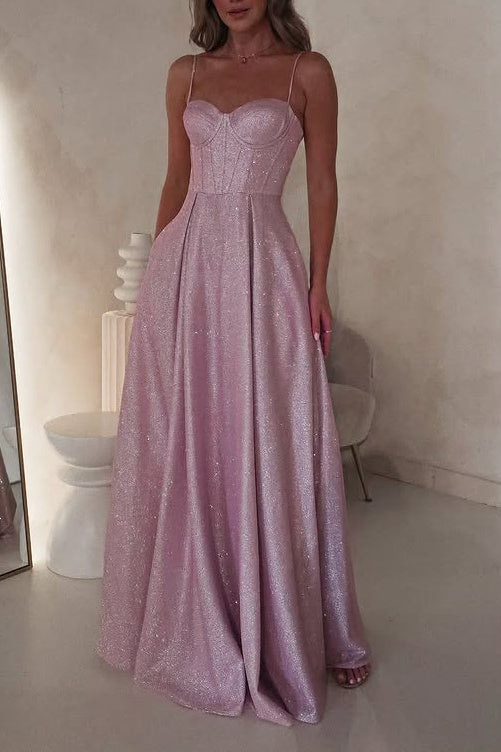 Sweetheart Empire Lace-Up Sparkly A-Line Satin Party Prom Dress