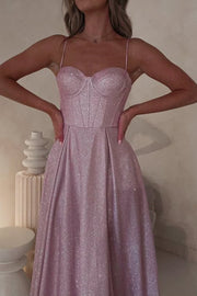 Sweetheart Empire Lace-Up Sparkly A-Line Satin Party Prom Dress