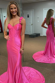 Sweetheart Floral Straps Mermaid Long Prom Party Dress