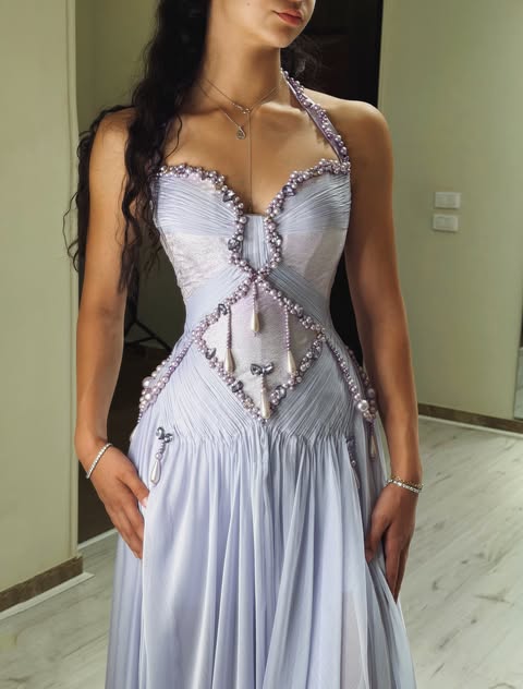 Sweetheart Halter Beaded Appliques Pleated Chiffon Split Party Prom Dress
