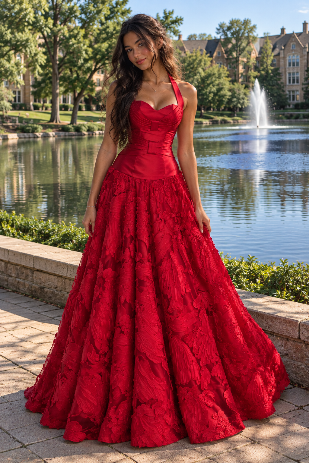 Sweetheart Halter Satin And Lace Elegant Floor-Length Party Prom Dress