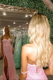 Sweetheart Lace-Up Mermaid Party Prom Dress With Leg Slit