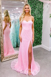 Sweetheart Lace-Up Mermaid Party Prom Dress With Leg Slit