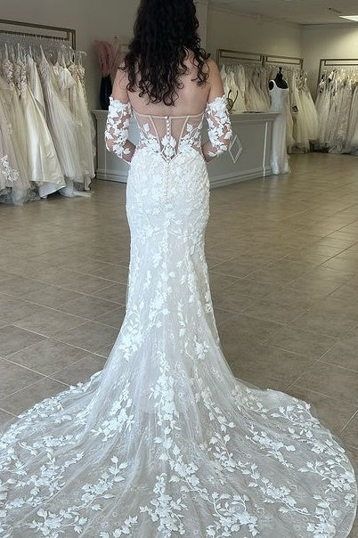 Sweetheart Long Sleeves Empire Lace Wedding Dress Custom Color / Custom Size Sweetheart Long Sleeves Empire Lace Wedding Dress Custom Color / Custom Size
