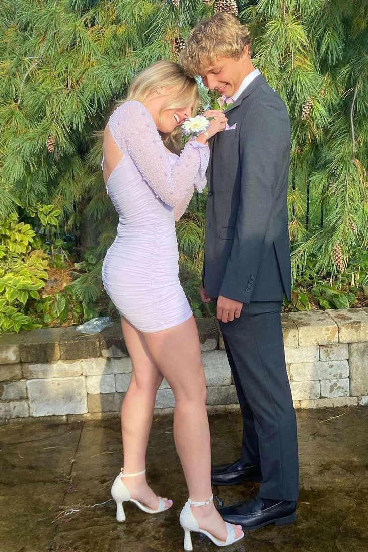 Sweetheart Long Sleeves Sheath Mini Bodycon Homecoming Dress