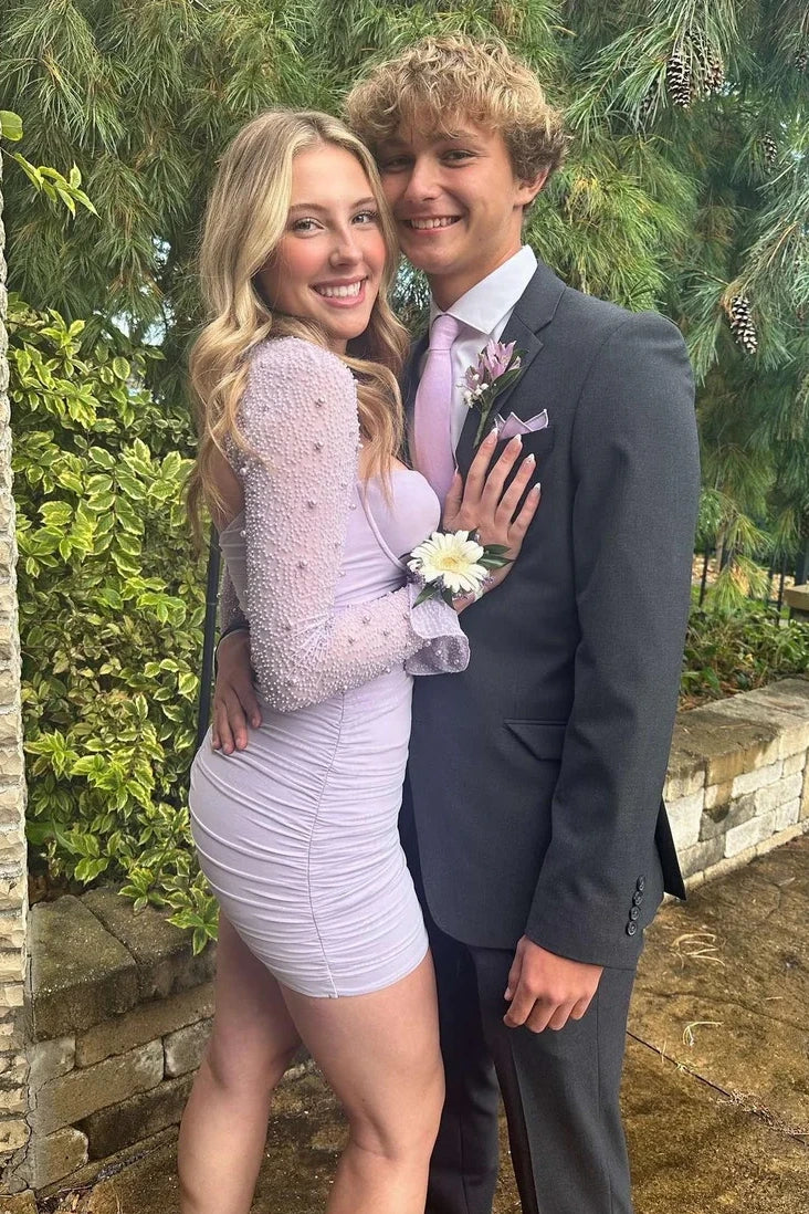 Sweetheart Long Sleeves Sheath Mini Bodycon Homecoming Dress