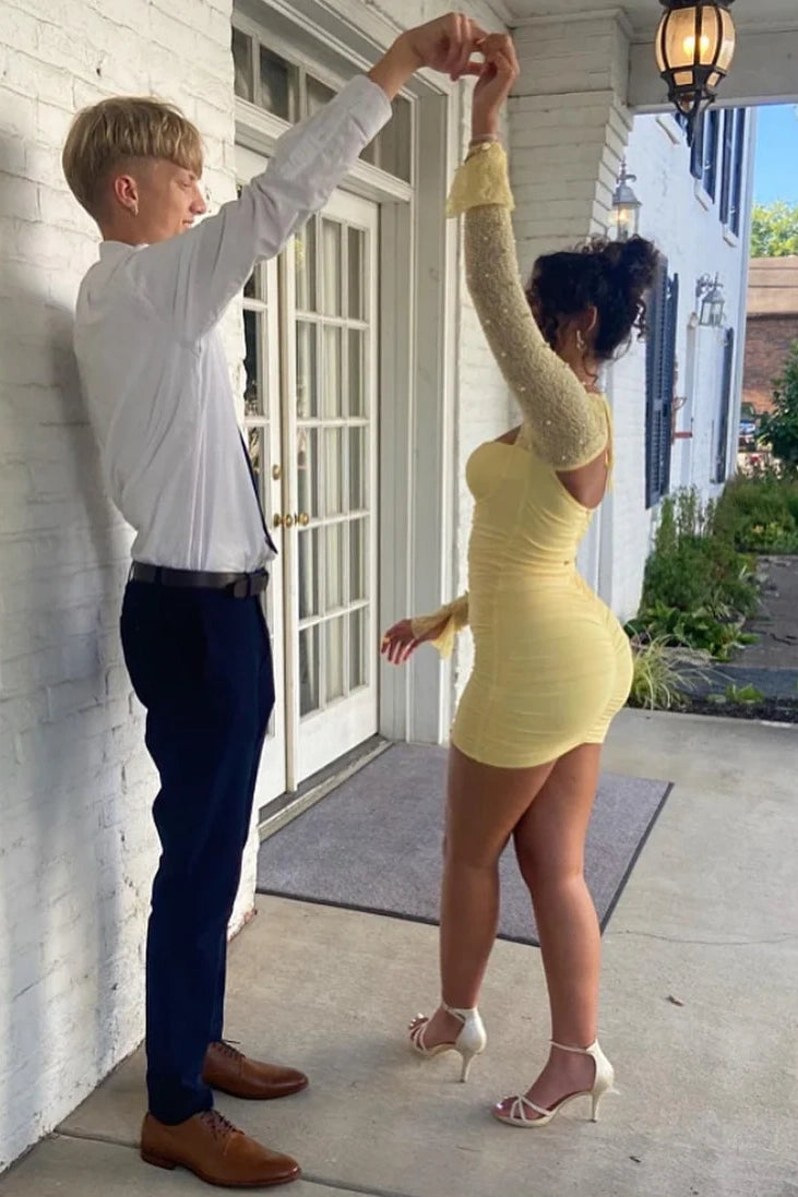 Sweetheart Long Sleeves Sheath Mini Bodycon Homecoming Dress