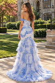 Sweetheart Off-Shoulder Chiffon A-Line Tiered Split Party Prom Dress