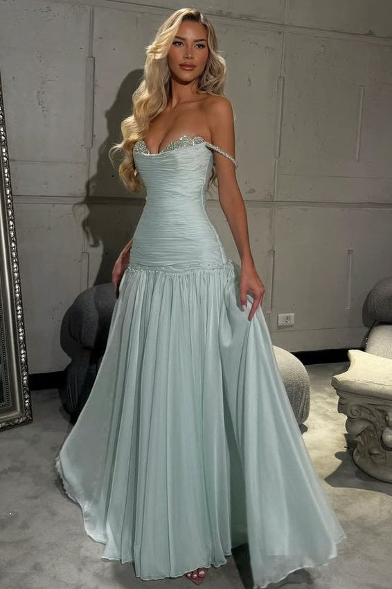 Sweetheart Off-Shoulder Pleated Chiffon A-Line Party Prom Dress