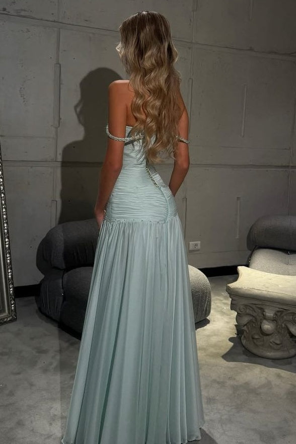 Sweetheart Off-Shoulder Pleated Chiffon A-Line Party Prom Dress