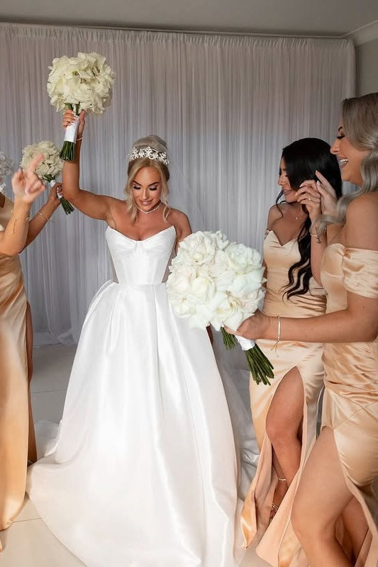 Sweetheart Off-Shoulder Satin Bridesmaid Dress With Slit