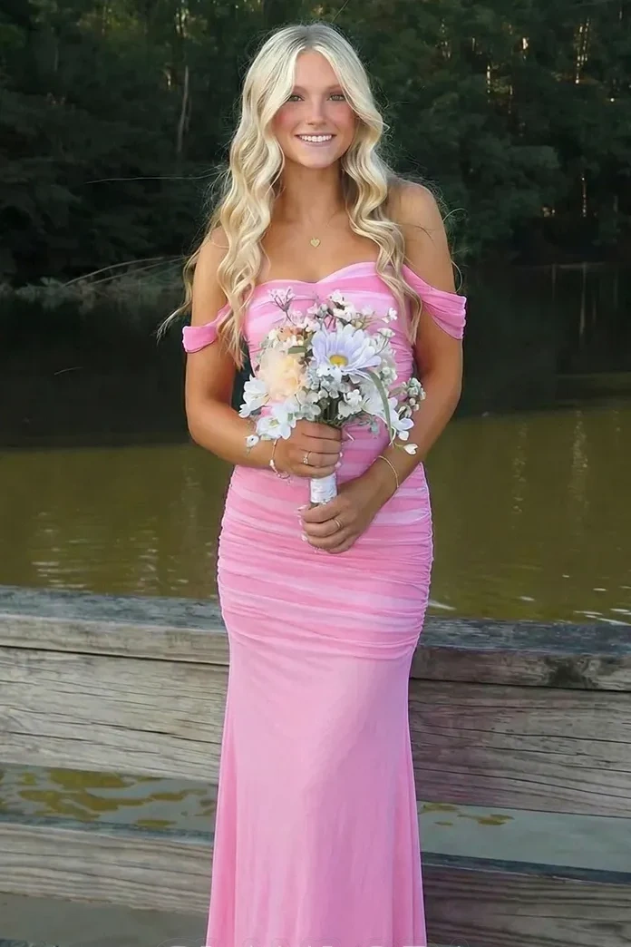 Sweetheart Off-Shoulder Sheath Chiffon Maxi Party Prom Dress
