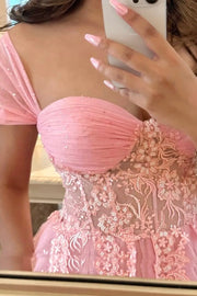 Sweetheart Off-Shoulder Tulle A-Line Lace Appliques Prom Party Dress