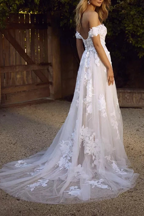 Sweetheart Off-Shoulder Tulle A-Line Wedding Dress