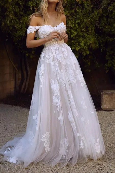 Sweetheart Off-Shoulder Tulle A-Line Wedding Dress