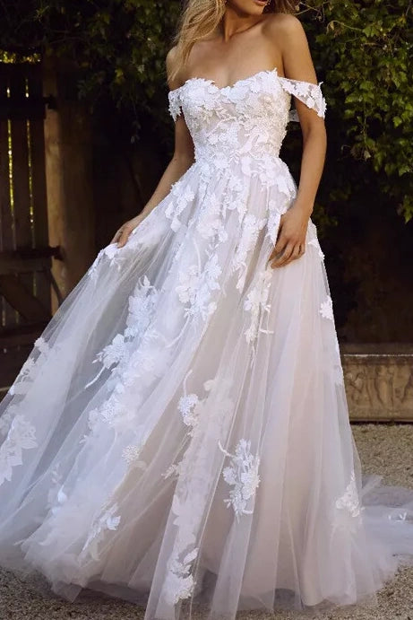 Sweetheart Off-Shoulder Tulle A-Line Wedding Dress