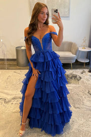 Sweetheart Off-Shoulder Two Tone Tiered A-Line Party Prom Dress