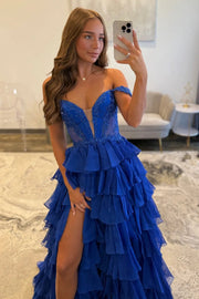 Sweetheart Off-Shoulder Two Tone Tiered A-Line Party Prom Dress