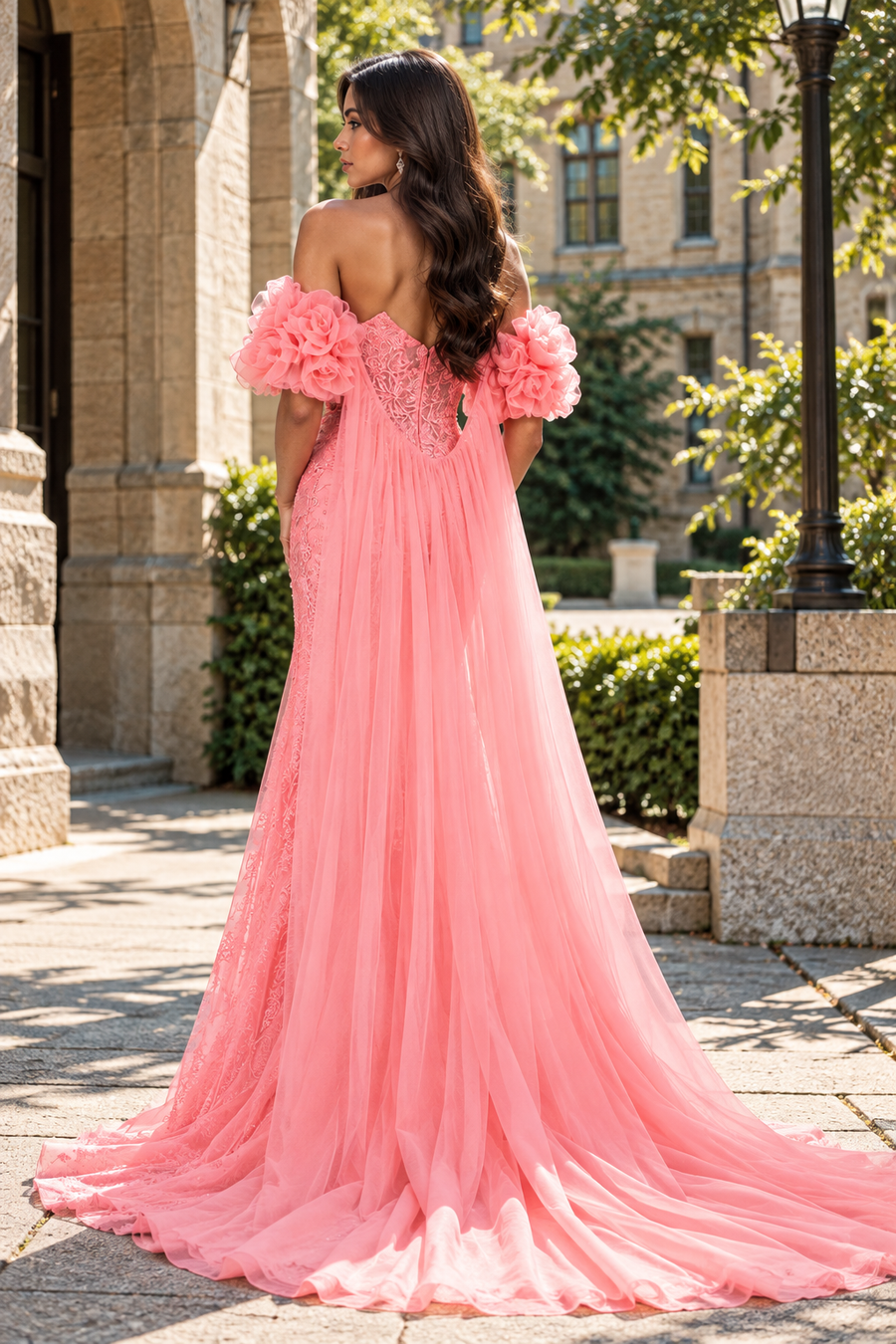 Sweetheart Puff Sleeves Mermaid Lace Party Prom Dress With Shawl
