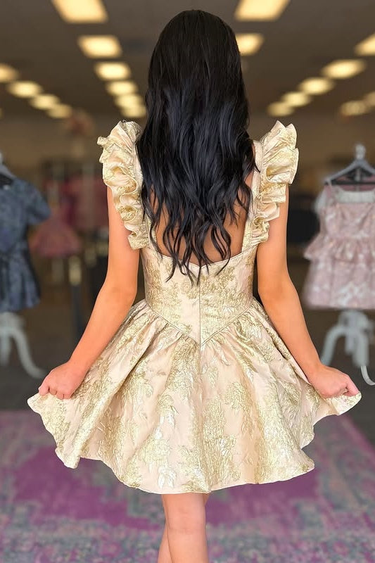 Sweetheart Ruffle Straps A-Line Empire Floral Satin Party Homecoming Dress