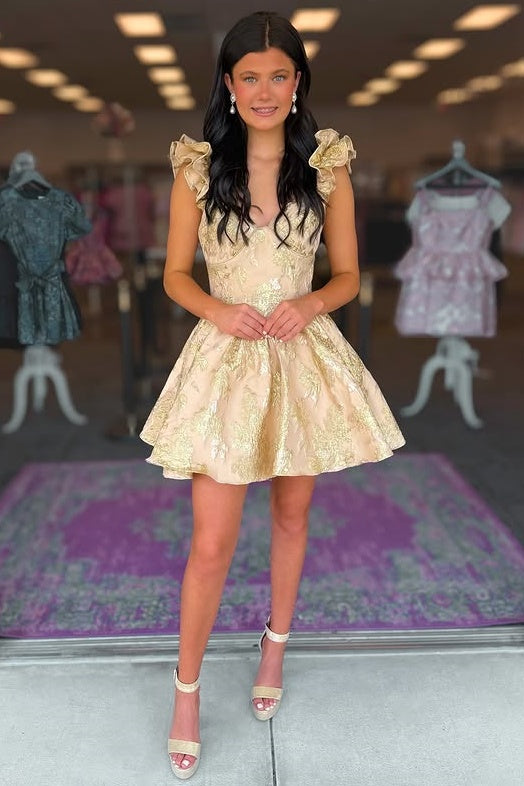 Sweetheart Ruffle Straps A-Line Empire Floral Satin Party Homecoming Dress
