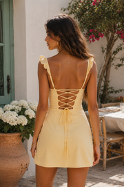 Sweetheart Ruffle Straps Lace-Up Satin Sheath Mini Homecoming Dress