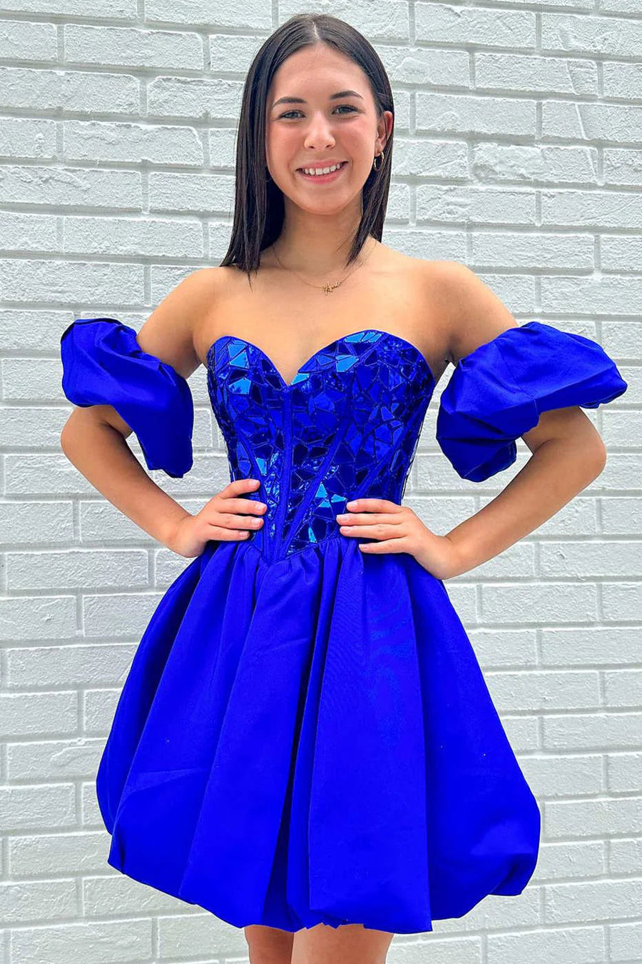 blue beaded homecoming dress Royal Blue Sequin Mermaid Spaghetti Straps Homecoming Dress, HC013
