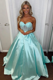 Sweetheart Sleeveless A-Line Beaded Long Party Prom Dress