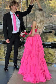 Sweetheart Sleeveless A-Line Empire Chiffon Tiered Party Prom Dress
