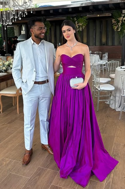 Sweetheart Sleeveless A-Line Pleated Empire Long Party Prom Dress