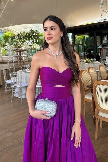 Sweetheart Sleeveless A-Line Pleated Empire Long Party Prom Dress