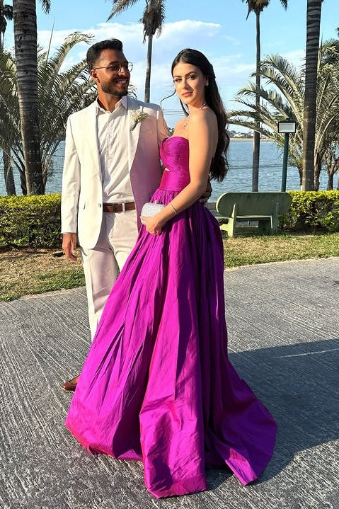 Sweetheart Sleeveless A-Line Pleated Empire Long Party Prom Dress