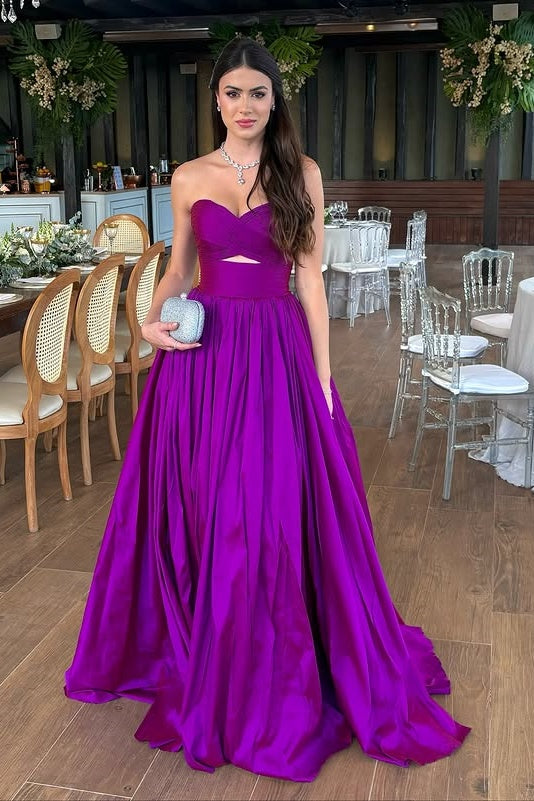 Sweetheart Sleeveless A-Line Pleated Empire Long Party Prom Dress