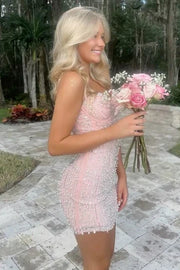 Sweetheart Sleeveless Bodycon Beaded Summer Homecoming Dress