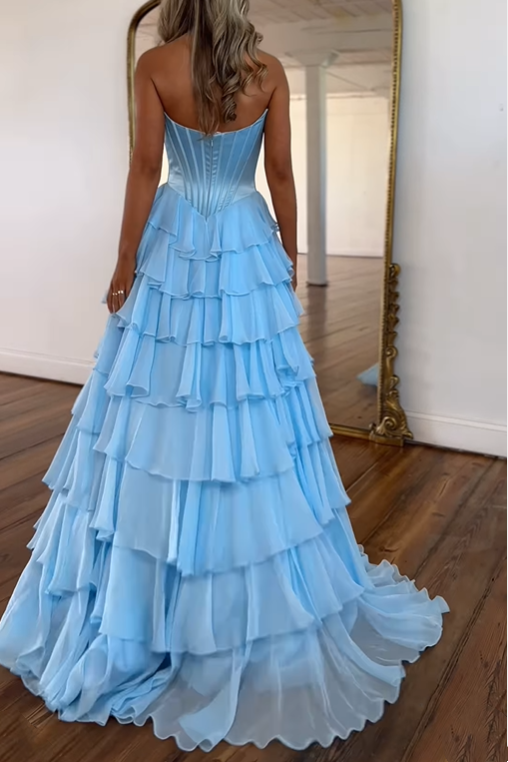 Sweetheart Sleeveless Empire A-Line Tiered Prom Dress