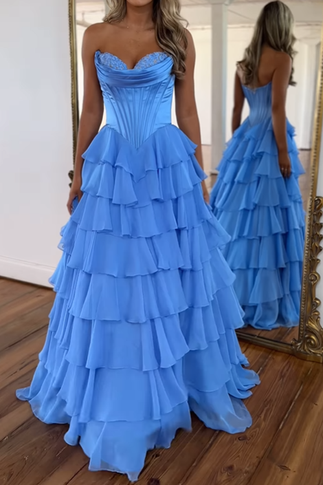 Sweetheart Sleeveless Empire A-Line Tiered Prom Dress