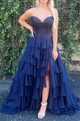 Sweetheart Sleeveless Empire A-Line Tiered Prom Dress