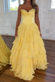 Sweetheart Sleeveless Empire A-Line Tiered Prom Dress