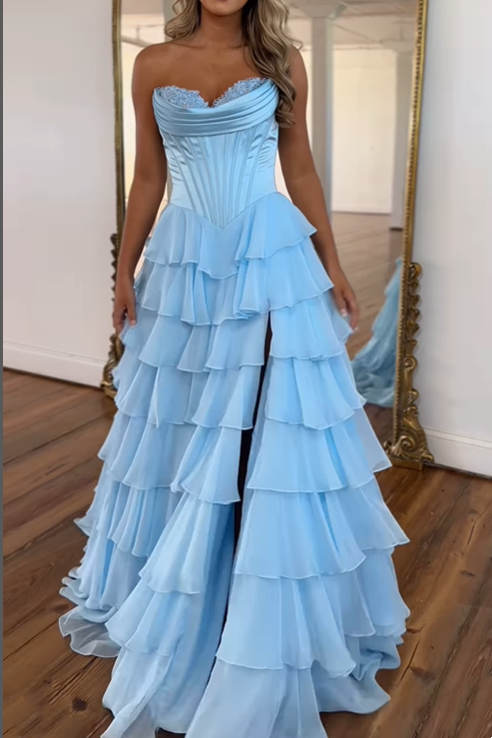 Sweetheart Sleeveless Empire A-Line Tiered Prom Dress