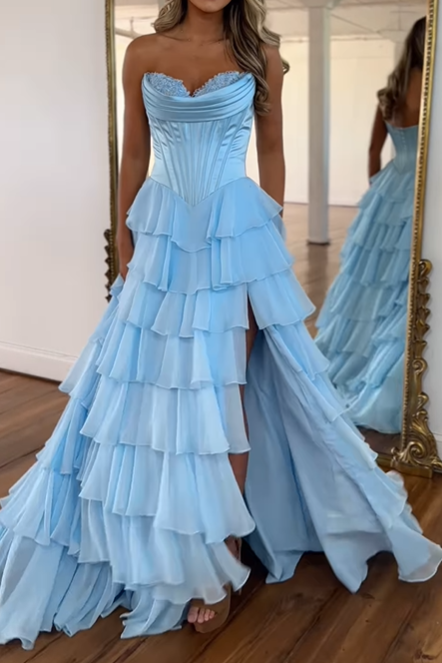 Sweetheart Sleeveless Empire A-Line Tiered Prom Dress