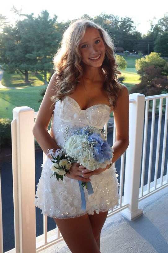 Sweetheart Sleeveless Floral Lace A-Line Mini Party Homecoming Dress