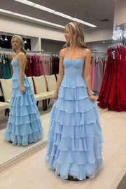 Sweetheart Sleeveless Lace-Up Chiffon A-Line Tiered Party Prom Dress